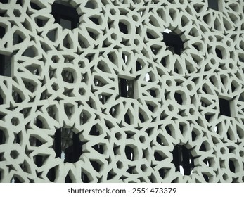 Complex surface textures feature repeating patterns of overlapping simple geometric shapes. Neutral monochromatic colors create an elegant and minimalist impression