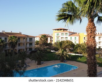 Complex With Swimming Pool On African Sal Island In Cape Verde, Clear Blue Sky In 2019 Hot Sunny Spring Day On March.