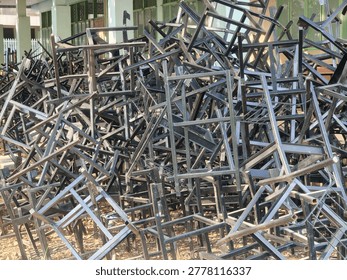 Complex Web of Interlocking Metal Bars: Geometric Structure in Black and White