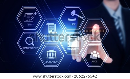 Compliance Concept
Hexagonal virtual Touch Screen Concept with man touching screen with finger and light streak