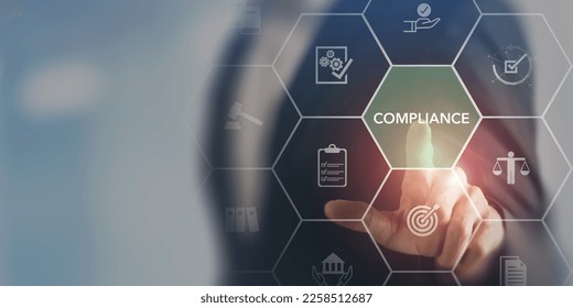 Compliance and regulation concept. Enforcement of laws, regulations, and standards, requirements, internal policies and procedures. Minimize legal and financial risks, protect corporate reputation.