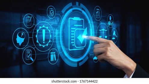 Compliance rule law and regulation graphic interface for business quality policy planning to meet international standard. - Shutterstock ID 1767144422