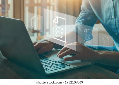 compliance rules and law regulation policy on virtual screen, documents with checkbox lists - Shutterstock ID 1932107069