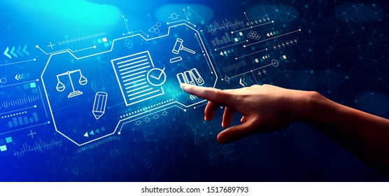Compliance theme with hand pressing a button on a technology screen - Shutterstock ID 1517689793