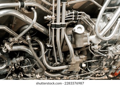 Complicated piping structure of jet engine
