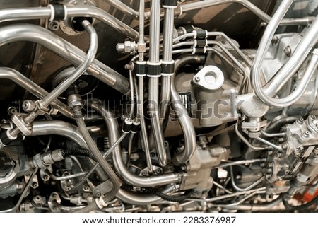 Complicated piping structure of jet engine