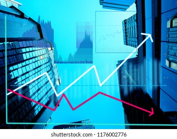 Composing with business building and stock chart - Shutterstock ID 1176002776