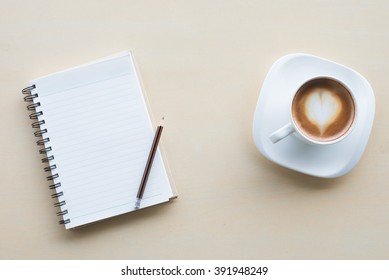 composing music note  top view with hand writing coffee and blue