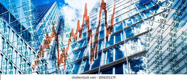 Composing with skyscrapers, stock charts and a red graph