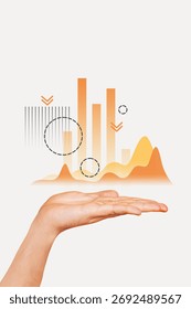 Composite art 3d creative image collage of hand show cyberspace statistics chart graph diagram development growth dynamic success