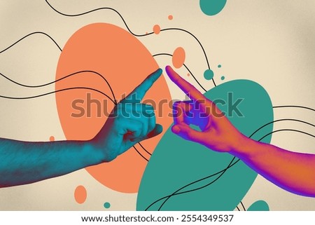 Composite art 3d creative image collage of two index fingers touch together love soulmate sympathy relationships lovers feelings