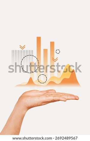 Composite art 3d creative image collage of hand show cyberspace statistics chart graph diagram development growth dynamic success