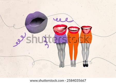 Composite artwork 3d image collage of anonym girl instead head mouth show teeth tongue pomade whitening treatment gossip talk