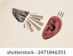 Composite artwork collage image picture of guy mouth talk ear isolated on creative background