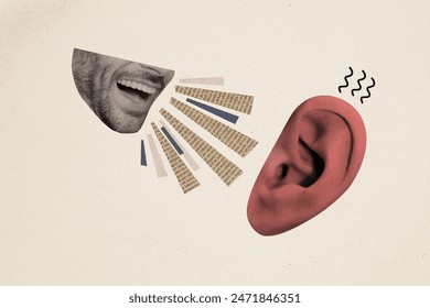 Composite artwork collage image picture of guy mouth talk ear isolated on creative background