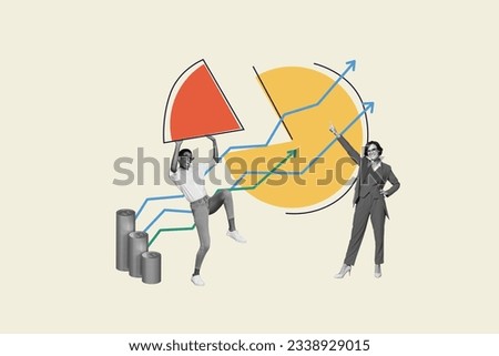 Composite collage artwork of two colleagues black grey formal style piece diagram chart make money isolated on white color background