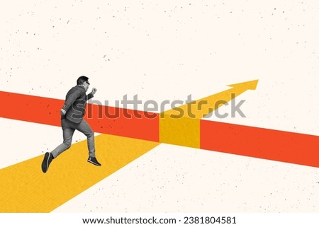 Composite collage image of businessman entrepreneur running fast jumping over abyss achieve reach target startup opportunities risk taker