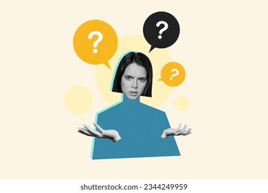 Composite collage image of confused black white effect girl question mark mind bubble isolated on painted background - Powered by Shutterstock