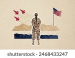 Composite collage image of girl soldier air force national independence america day fourth july concept fantasy billboard comics zine