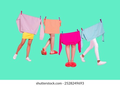 Composite collage image of laundry hanging legs walking housecleaning advert fantasy billboard comics zine