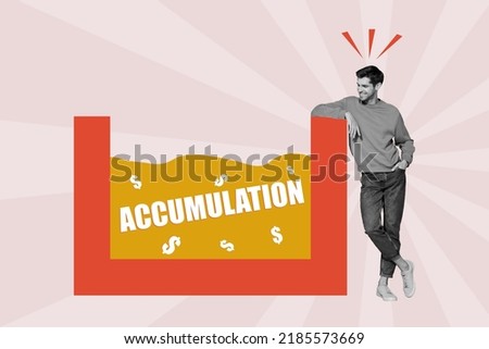 Composite collage picture of happy guy black white gamma look money accumulation isolated on creative drawing background