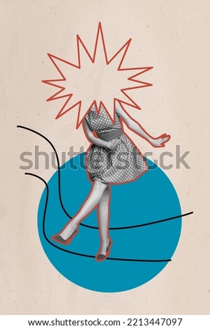 Composite collage picture image of dancing young funny woman retro vintage party disco have fun boogie woogie shopping discount copyspace