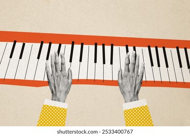 Composite collage picture image of hands pianist create play music musician have fun bizarre unusual fantasy billboard comics - Powered by Shutterstock