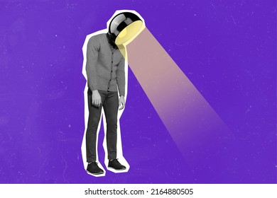 Composite collage portrait of frustrated cartoon personage black white filter light lamp instead head isolated on creative background - Shutterstock ID 2164880505