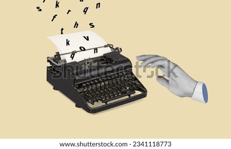 Composite concept of nostalgia hand and vintage typewriter