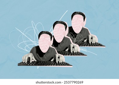 Composite creative art collage of anonym man type keypad buttons hacker coding software it specialist isolated on painted background - Powered by Shutterstock