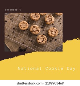 Composite Of December 4 And National Cookie Day Text With Chocolate Chip Cookies On Tray, Copy Space. Biscuits, Sweet Food, Holiday, Tradition And Celebration Concept.