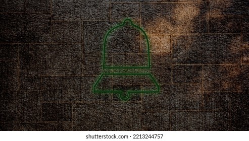 Composite of green digital notification bell icon against grunge wall, copy space. Social media, information, reminder, symbol and technology concept. - Powered by Shutterstock