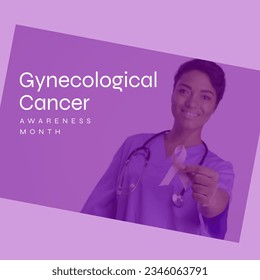 Composite of gynecological cancer awareness month over biracial female doctor with ribbon. Gynecological cancer awareness, woman's health and prevention concept digitally generated image. - Powered by Shutterstock
