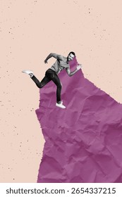 Composite image artwork 3D collage of lifestyle determination healthcare sport activity dynamic fitness hobby young man run jogging fast