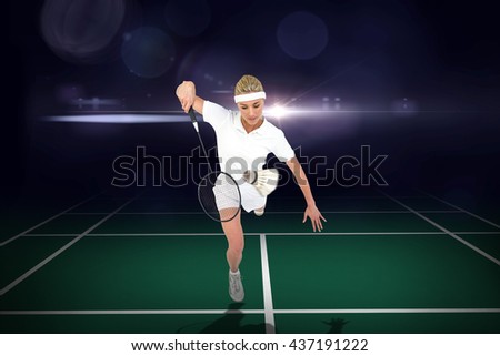 Composite image of badminton player playing badminton on badminton field