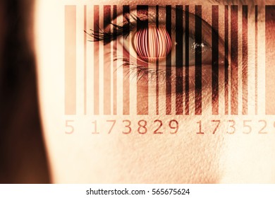 Composite image of Bar code against close up of gray eye