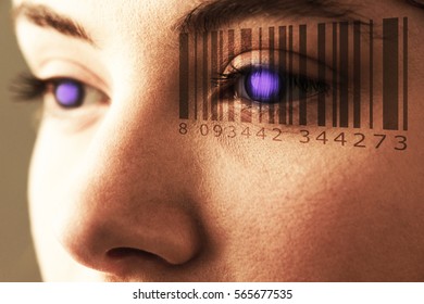 Composite image of Bar code against beautiful eye of woman