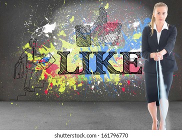 Composite image of blonde businesswoman pulling a rope - Powered by Shutterstock