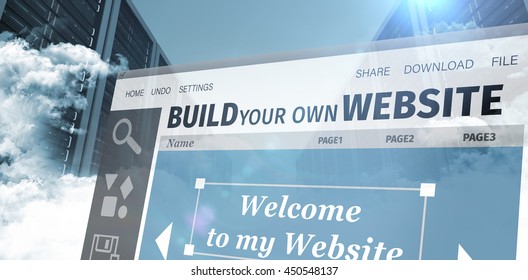 Composite Image Of Build Website Interface Against Data Center With Background Effects