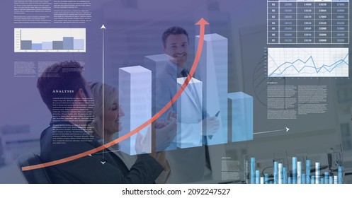 Composite image of business data processing against businessman giving a presentation. business analytics and technology concept - Powered by Shutterstock - Get 15% off with code: PIKWIZARD15