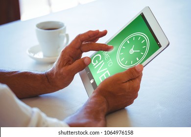 Composite image of digitally generated image of time to give text with clock icon
