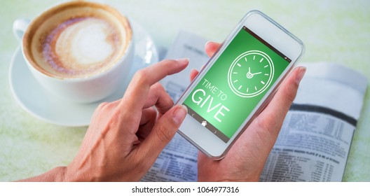 Composite image of digitally generated image of time to give text with clock icon