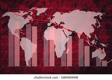 Composite Image Of Global Crisis Economy - Red Toned Grunge World Map In A Data Graph And A Decline Curve