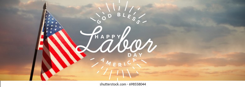 Composite Image Of Happy Labor Day And God Bless America Text Against View Of Beach During Sunset