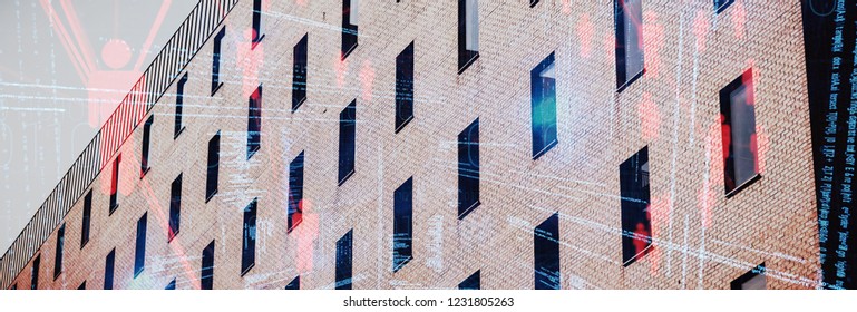 Composite image of illustration of virtual data against low angle view of office building - Powered by Shutterstock - Get 15% off with code: PIKWIZARD15