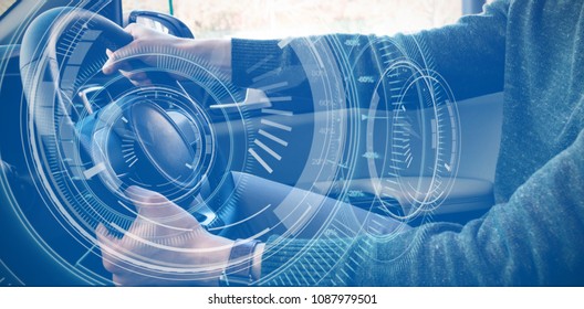 Composite image of interface dial with blue background