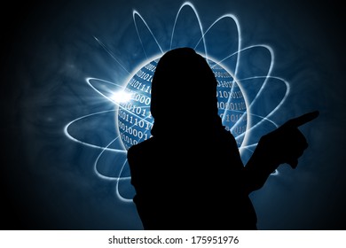 Composite image of shiny sphere with binary code