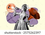 Composite image trend artwork collage of marie antoinette fashion corset opulence lady sing song microphone rest weekend disco nightclub