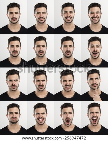 Composite of multiple portraits of the same man in different expressions