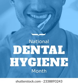 Composite of national dental hygiene month text over latino man brushing teeth. Closeup, teeth, dentist, smile and dental hygiene concept. - Powered by Shutterstock
